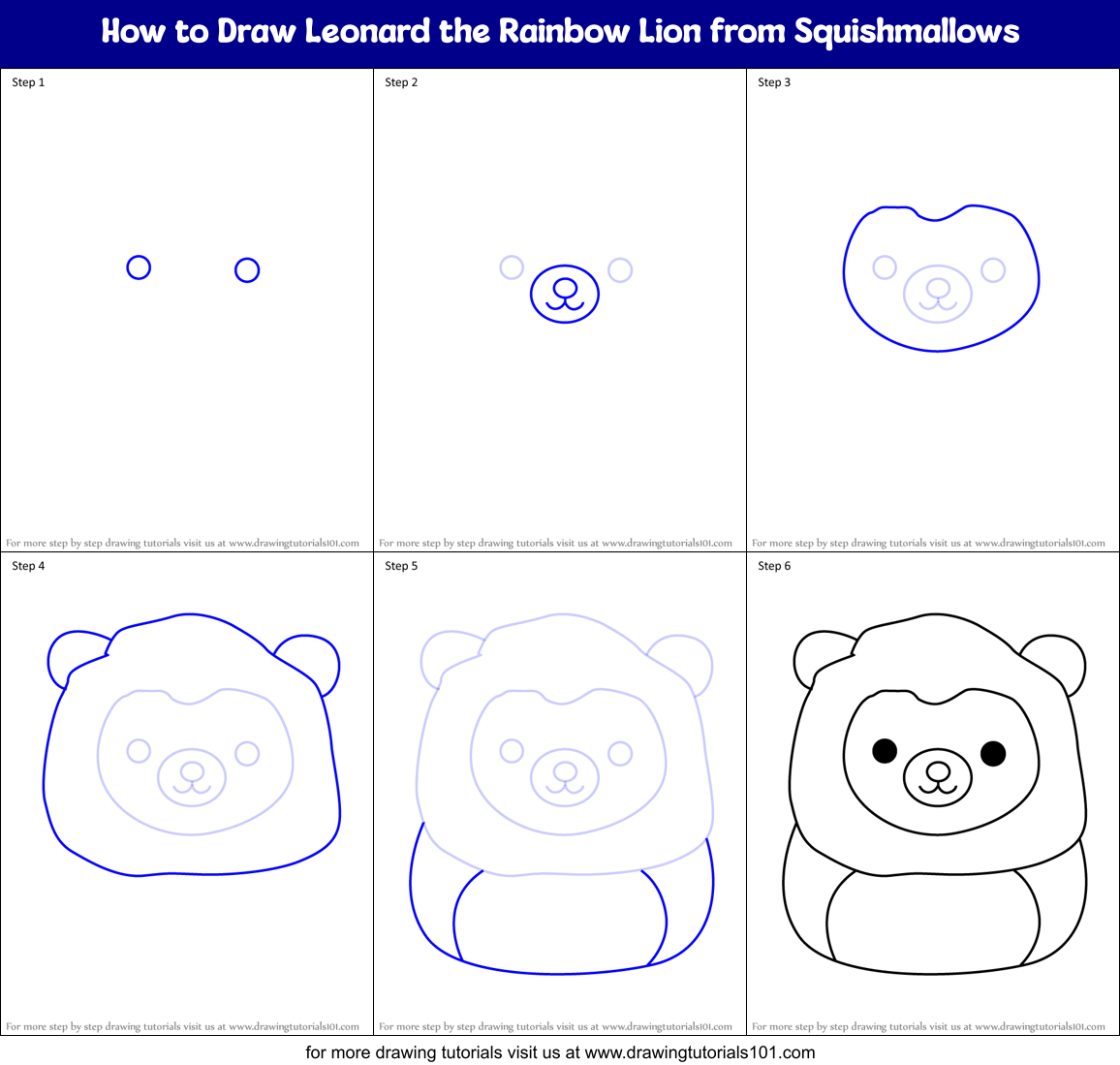 How to Draw Leonard the Rainbow Lion from Squishmallows Printable Step by Step