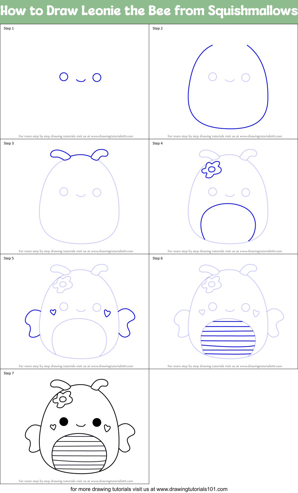 How to Draw Leonie the Bee from Squishmallows Printable Step by Step