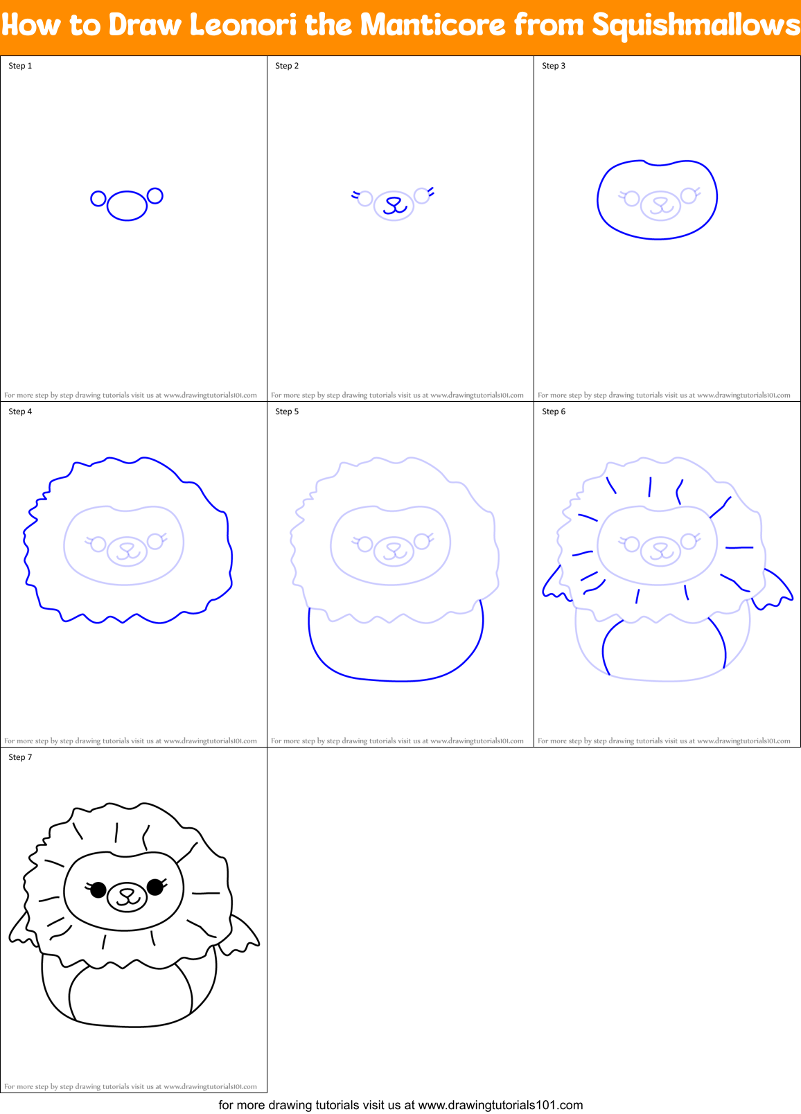 How to Draw Leonori the Manticore from Squishmallows Printable Step by Step