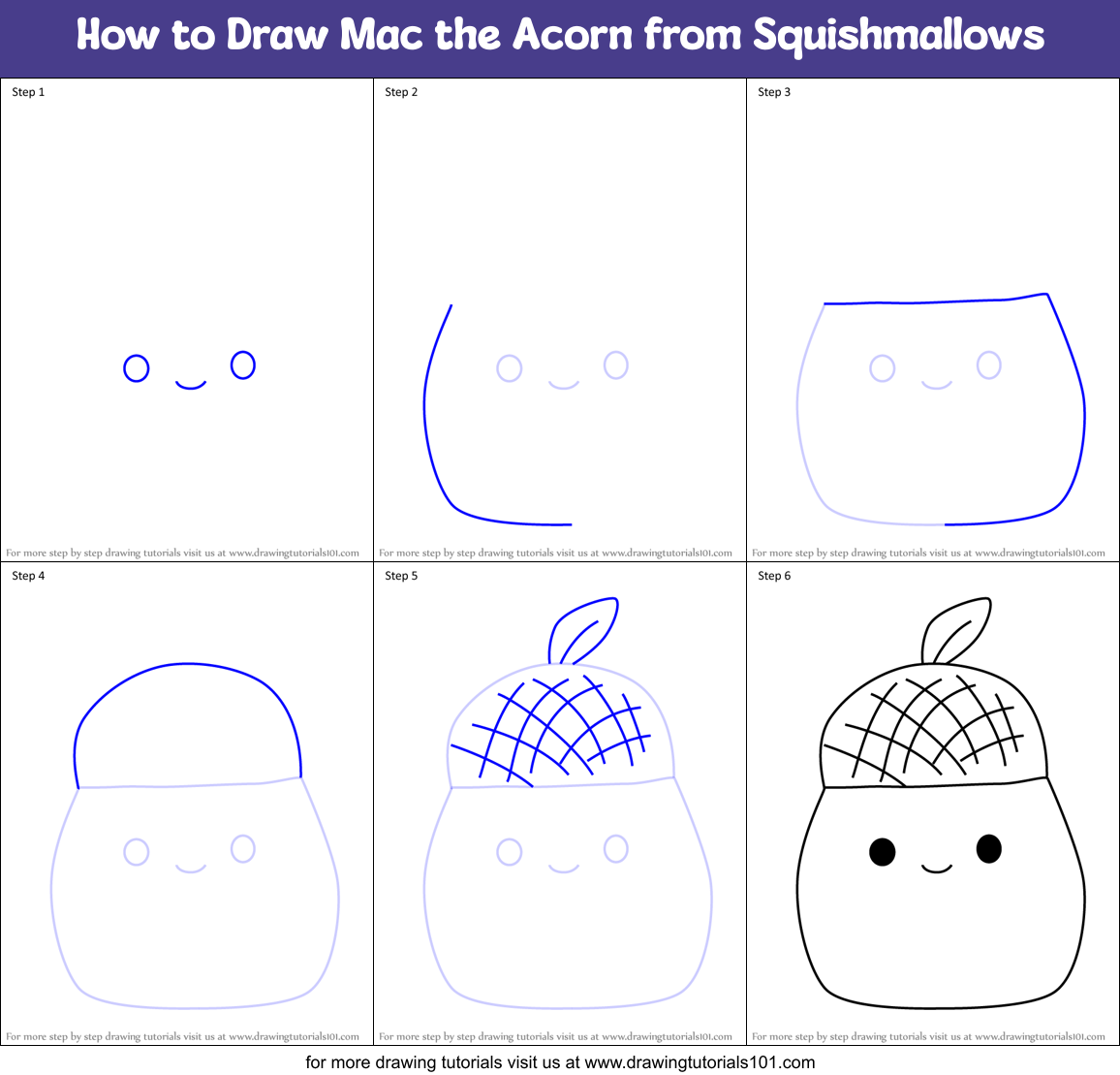 How to Draw Mac the Acorn from Squishmallows Printable Step by Step