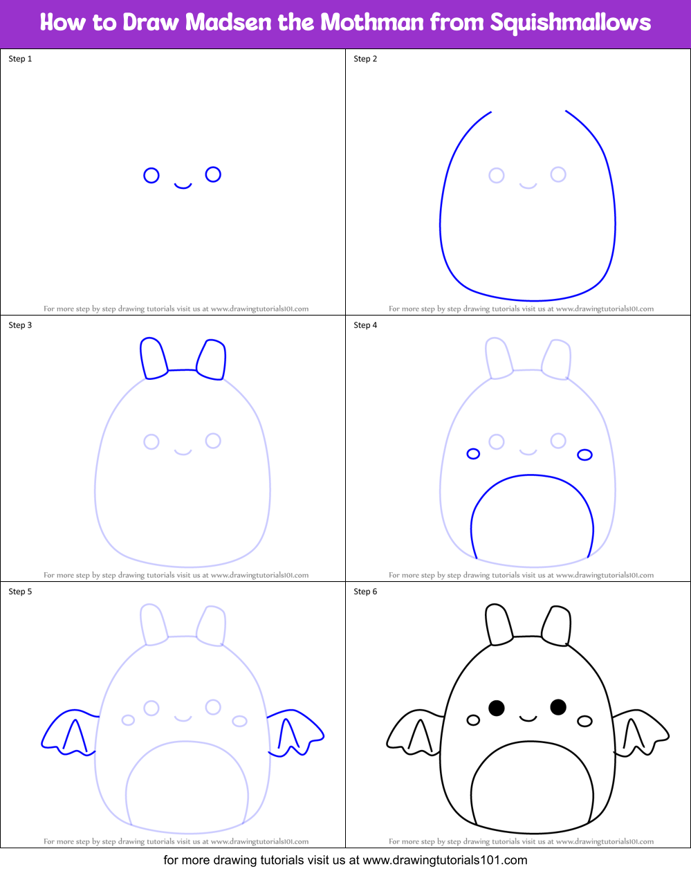 How to Draw Madsen the Mothman from Squishmallows Printable Step by Step