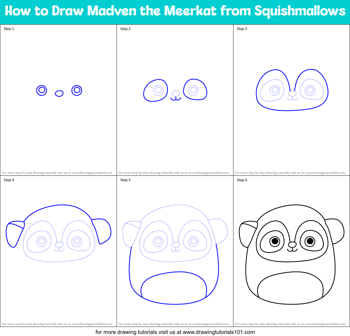How to Draw Madven the Meerkat from Squishmallows Printable Step by Step