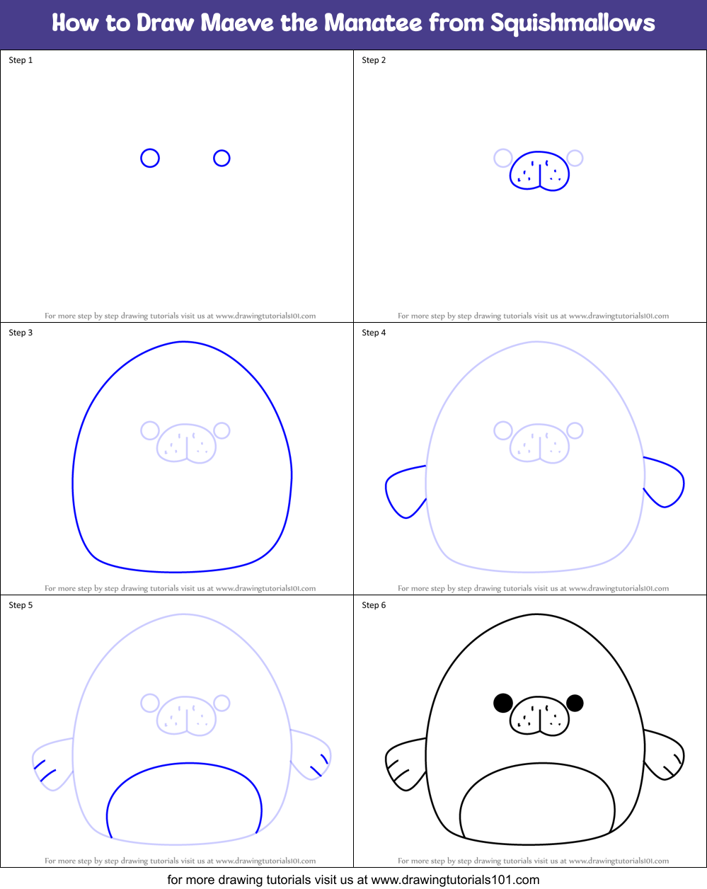 How to Draw Maeve the Manatee from Squishmallows Printable Step by Step