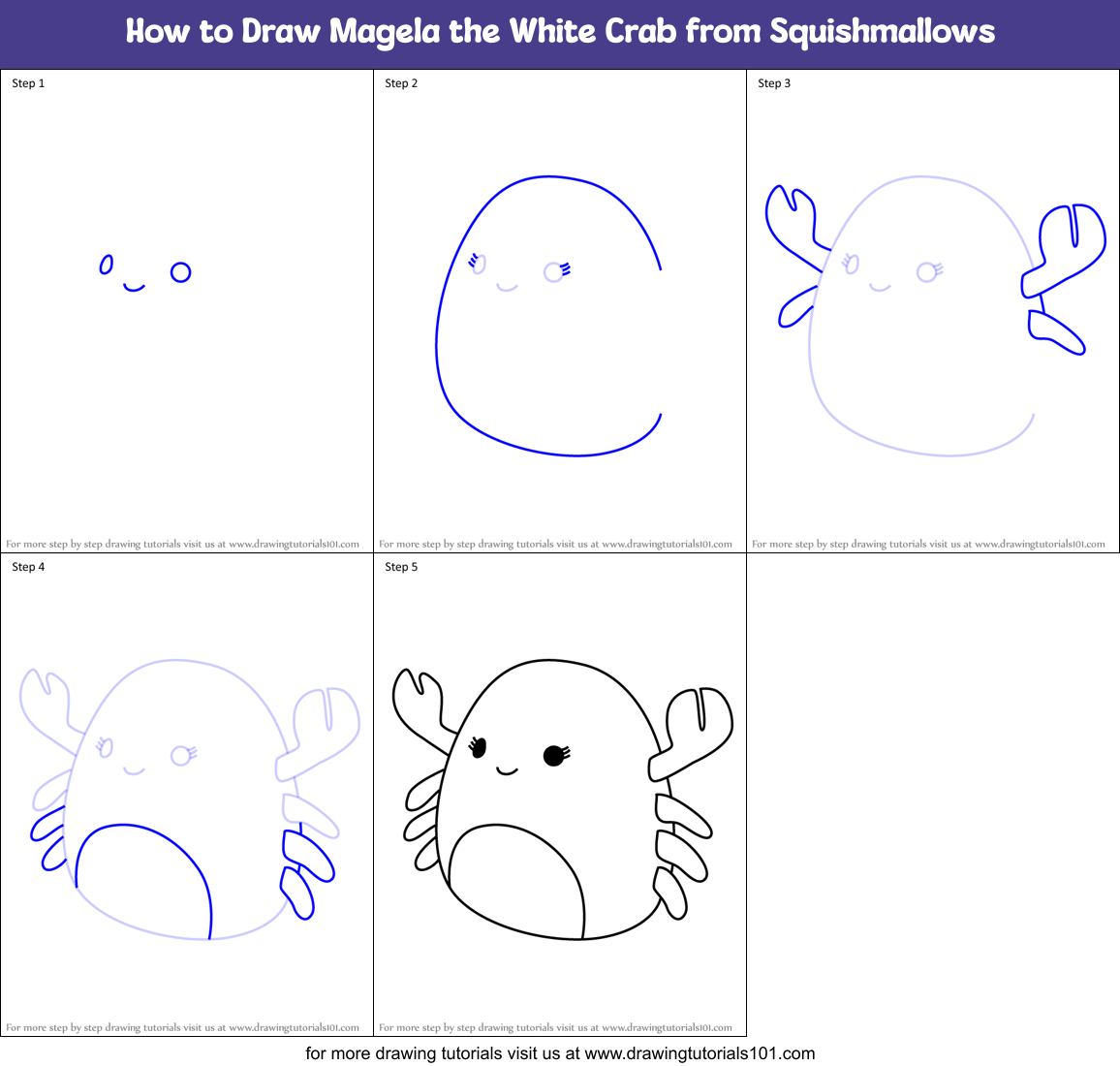 How to Draw Magela the White Crab from Squishmallows Printable Step by Step