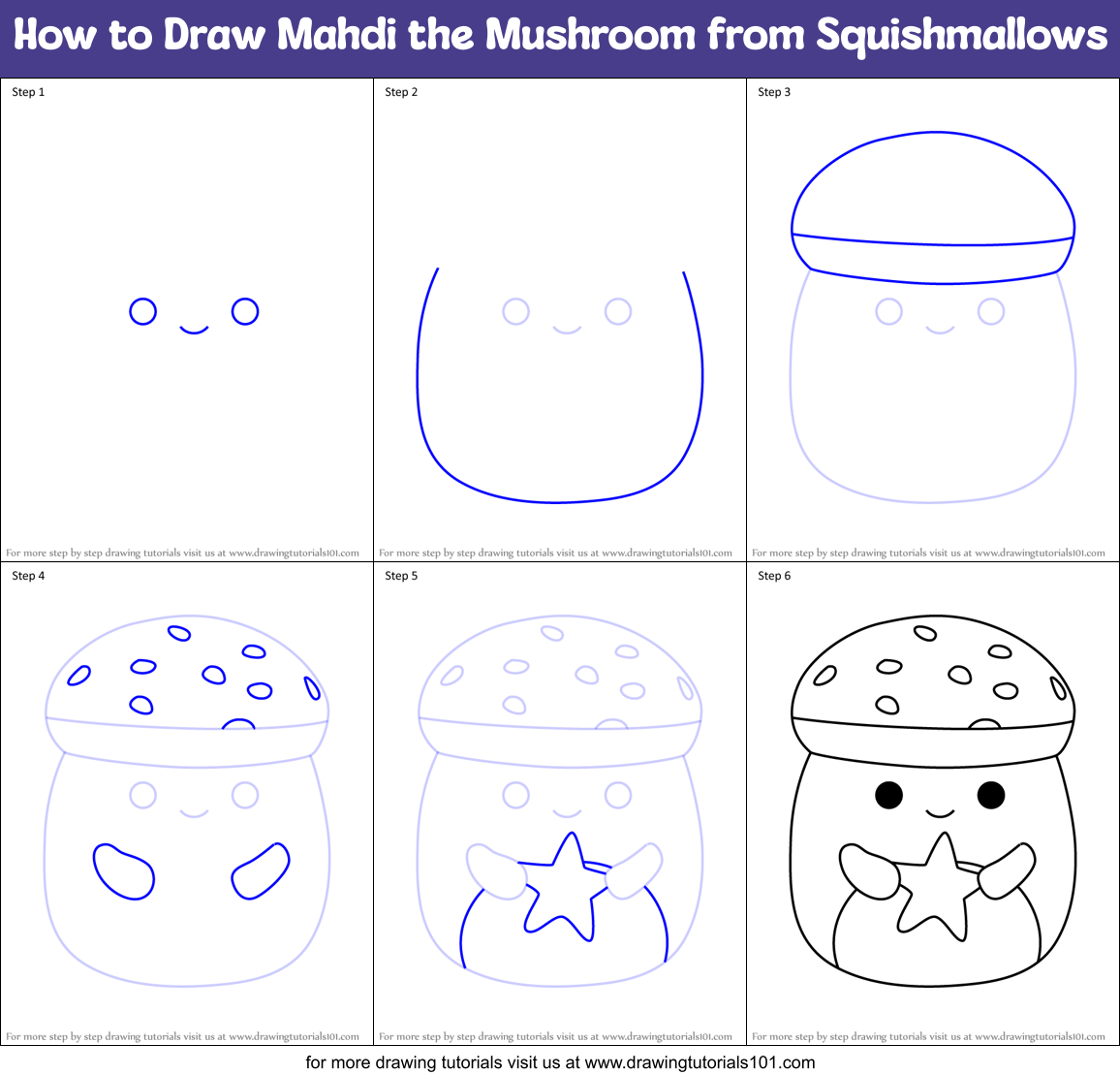 How to Draw Mahdi the Mushroom from Squishmallows Printable Step by Step