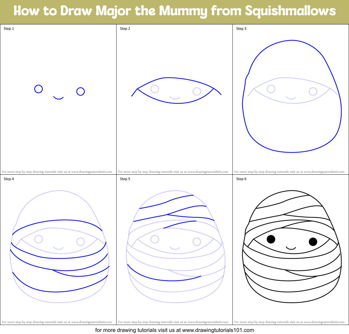 How to Draw Major the Mummy from Squishmallows Printable Step by Step