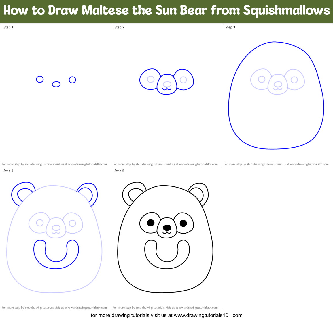 How to Draw Maltese the Sun Bear from Squishmallows Printable Step by Step