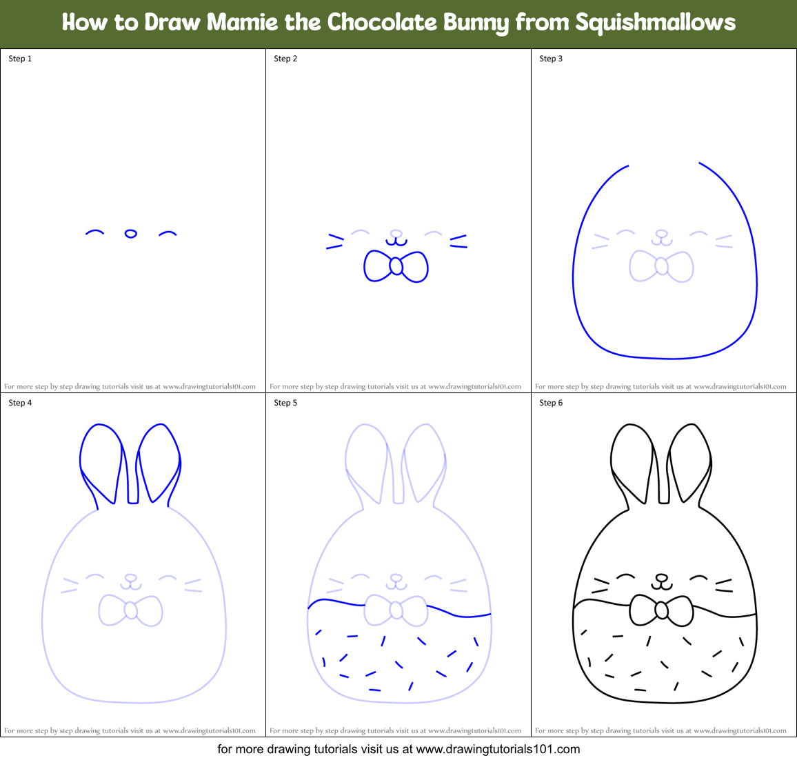 How to Draw Mamie the Chocolate Bunny from Squishmallows Printable Step by Step