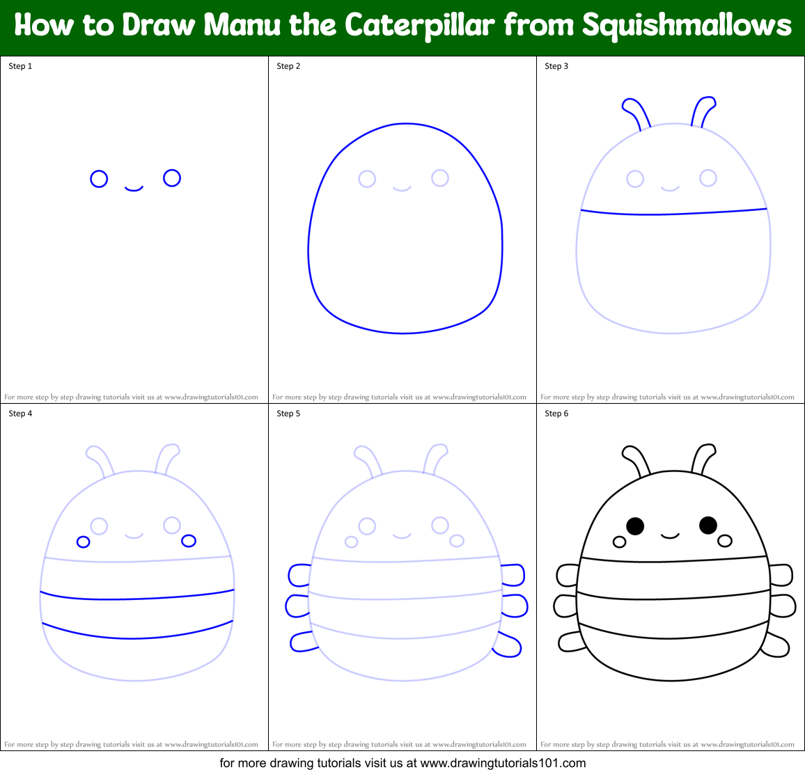 How to Draw Manu the Caterpillar from Squishmallows Printable Step by Step