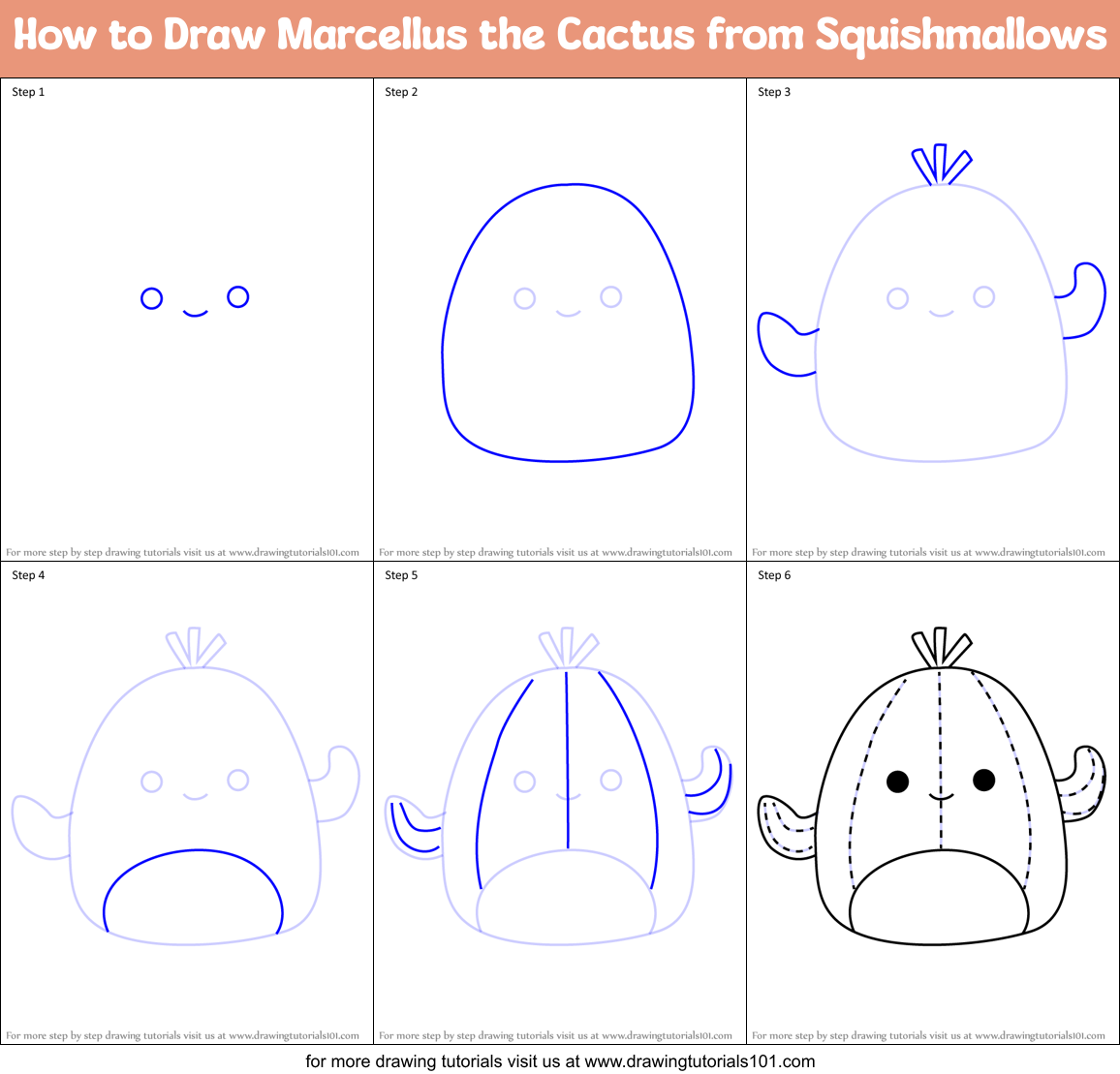 How to Draw Marcellus the Cactus from Squishmallows Printable Step by Step