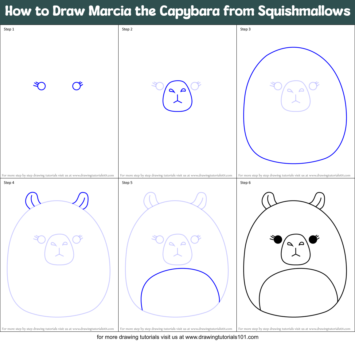 How to Draw Marcia the Capybara from Squishmallows Printable Step by Step