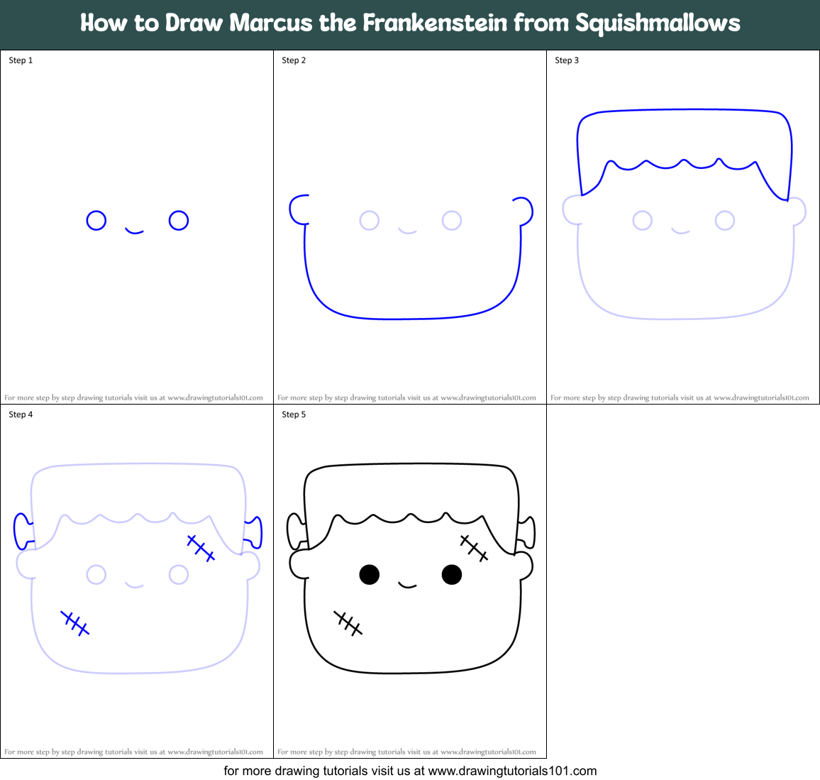 How to Draw Marcus the Frankenstein from Squishmallows Printable Step by Step