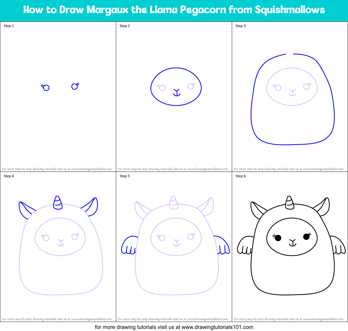 How to Draw Margaux the Llama Pegacorn from Squishmallows Printable Step by Step
