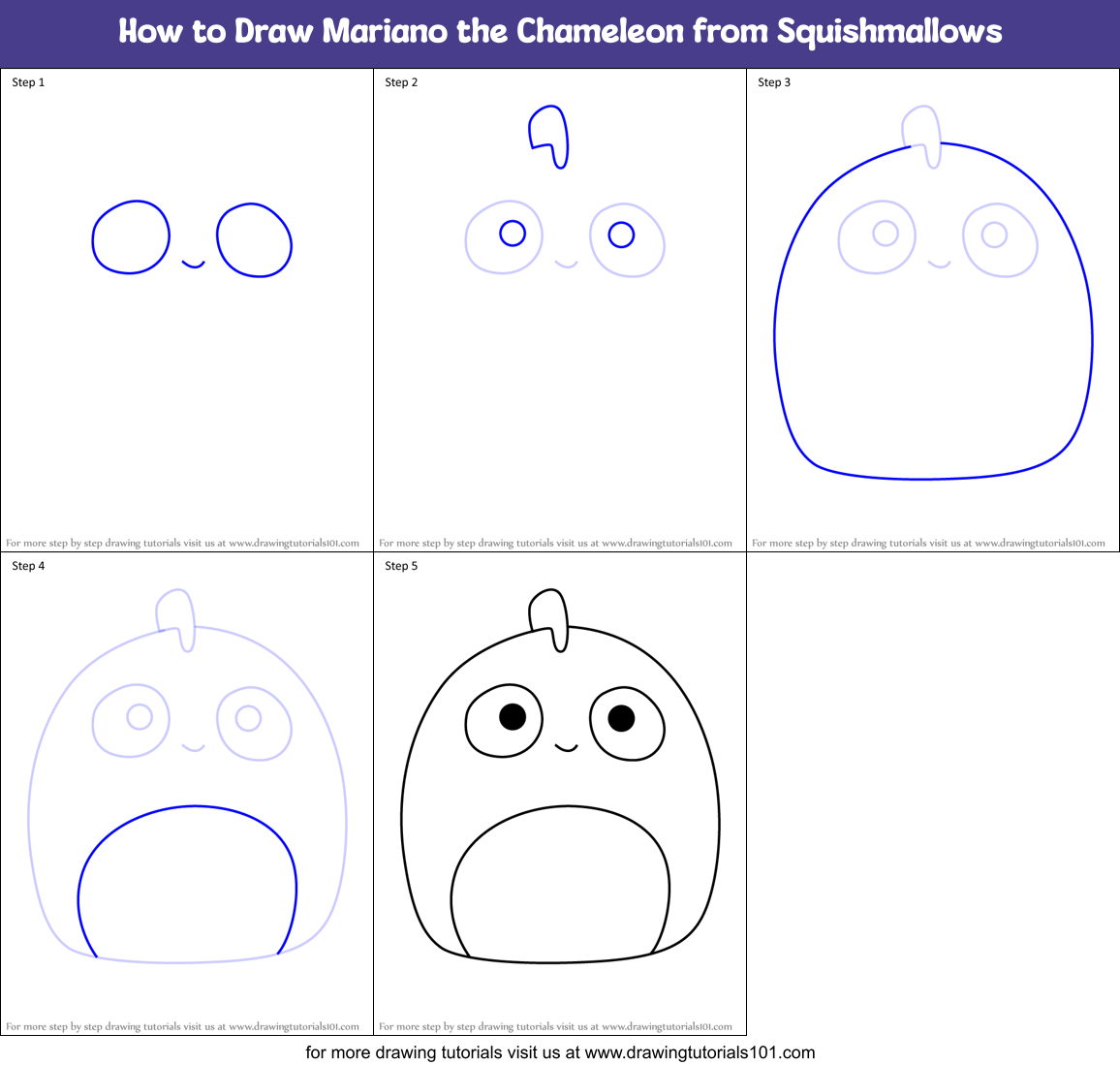 How to Draw Mariano the Chameleon from Squishmallows Printable Step by Step