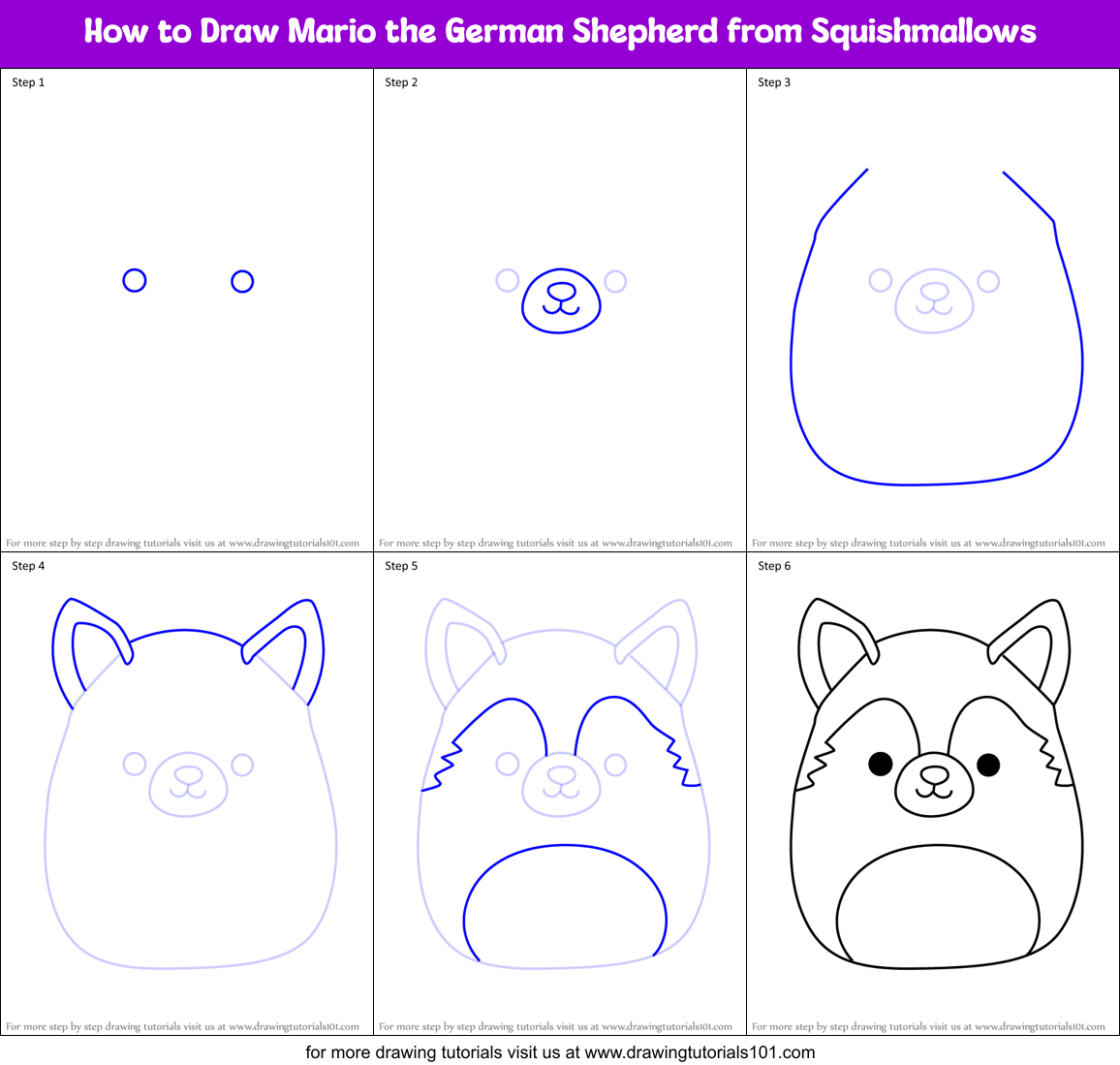 How to Draw Mario the German Shepherd from Squishmallows Printable Step by Step