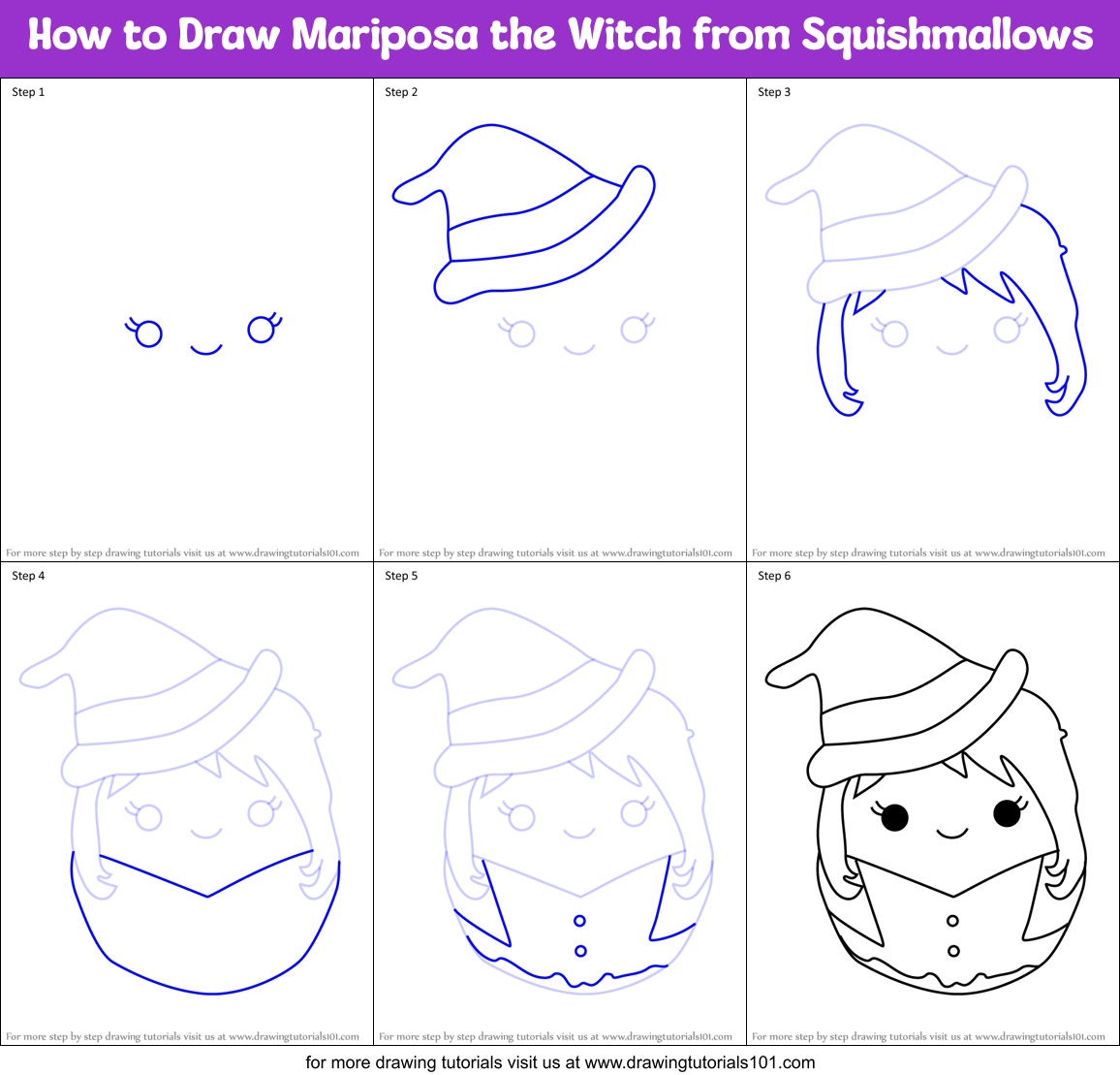How to Draw Mariposa the Witch from Squishmallows Printable Step by Step