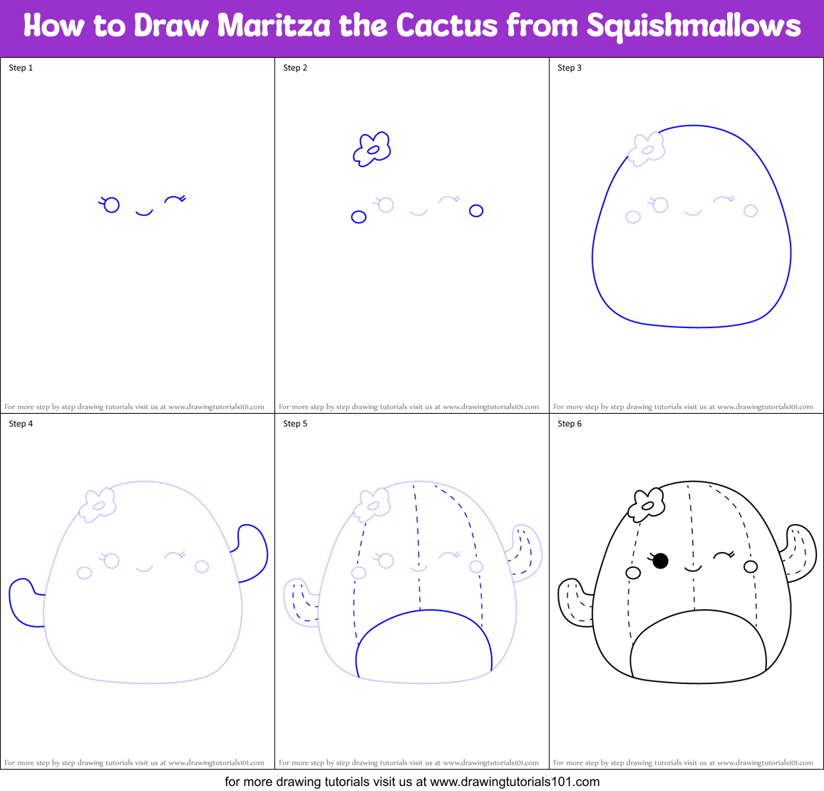 How to Draw Maritza the Cactus from Squishmallows Printable Step by Step