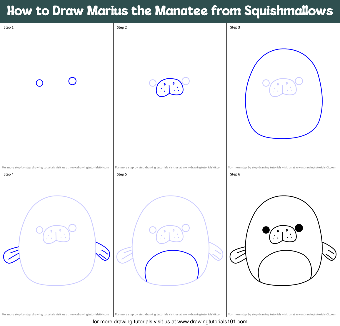 How to Draw Marius the Manatee from Squishmallows Printable Step by Step