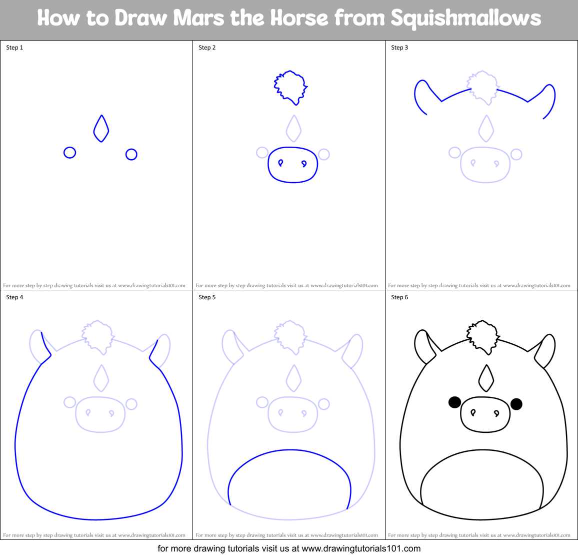 How to Draw Mars the Horse from Squishmallows Printable Step by Step