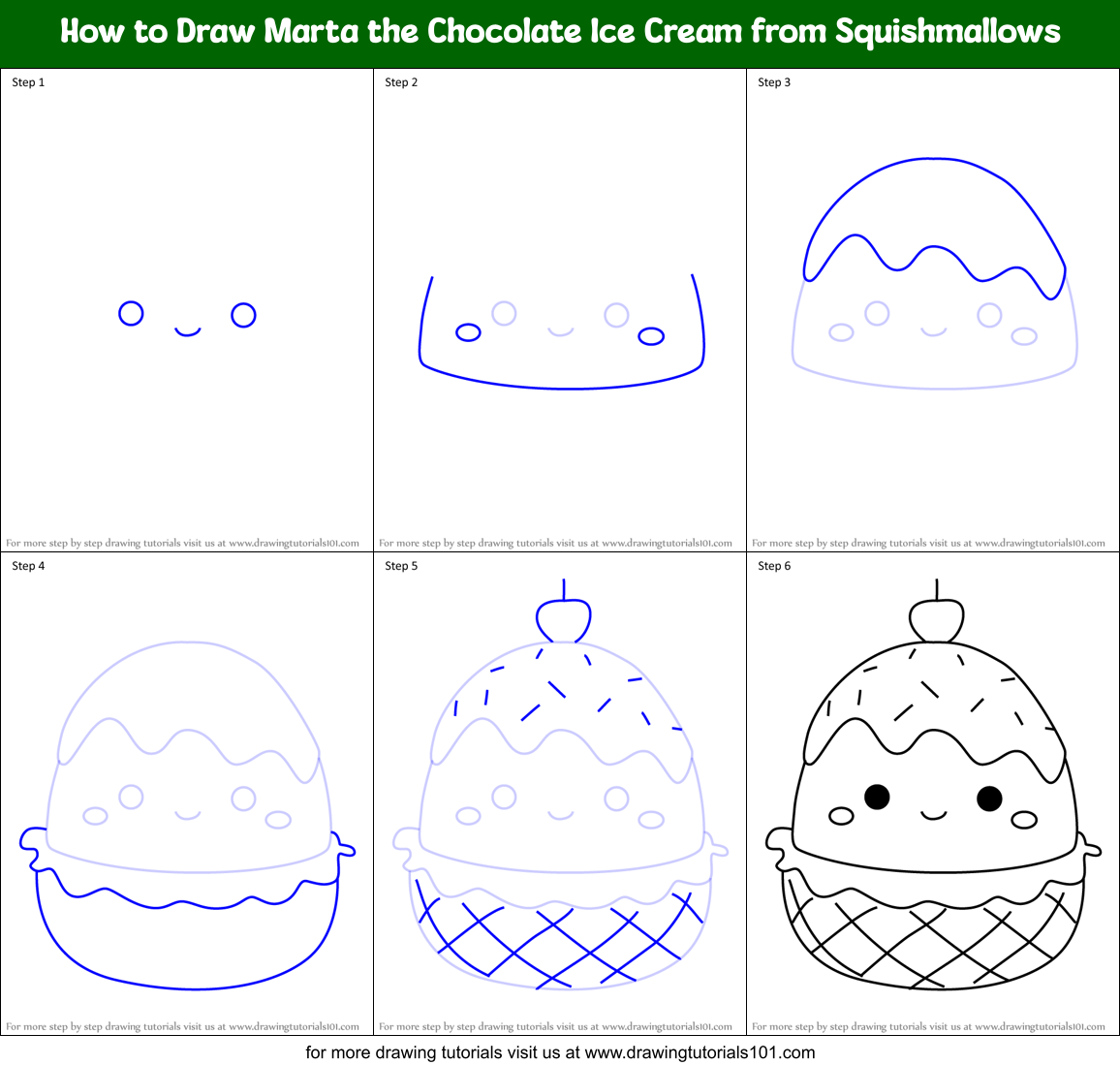 How to Draw Marta the Chocolate Ice Cream from Squishmallows Printable Step by Step