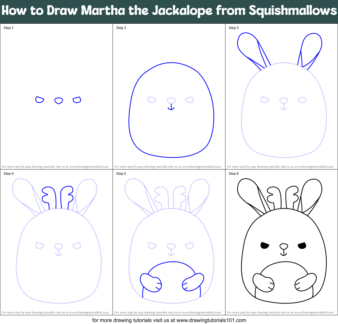 How to Draw Martha the Jackalope from Squishmallows Printable Step by Step