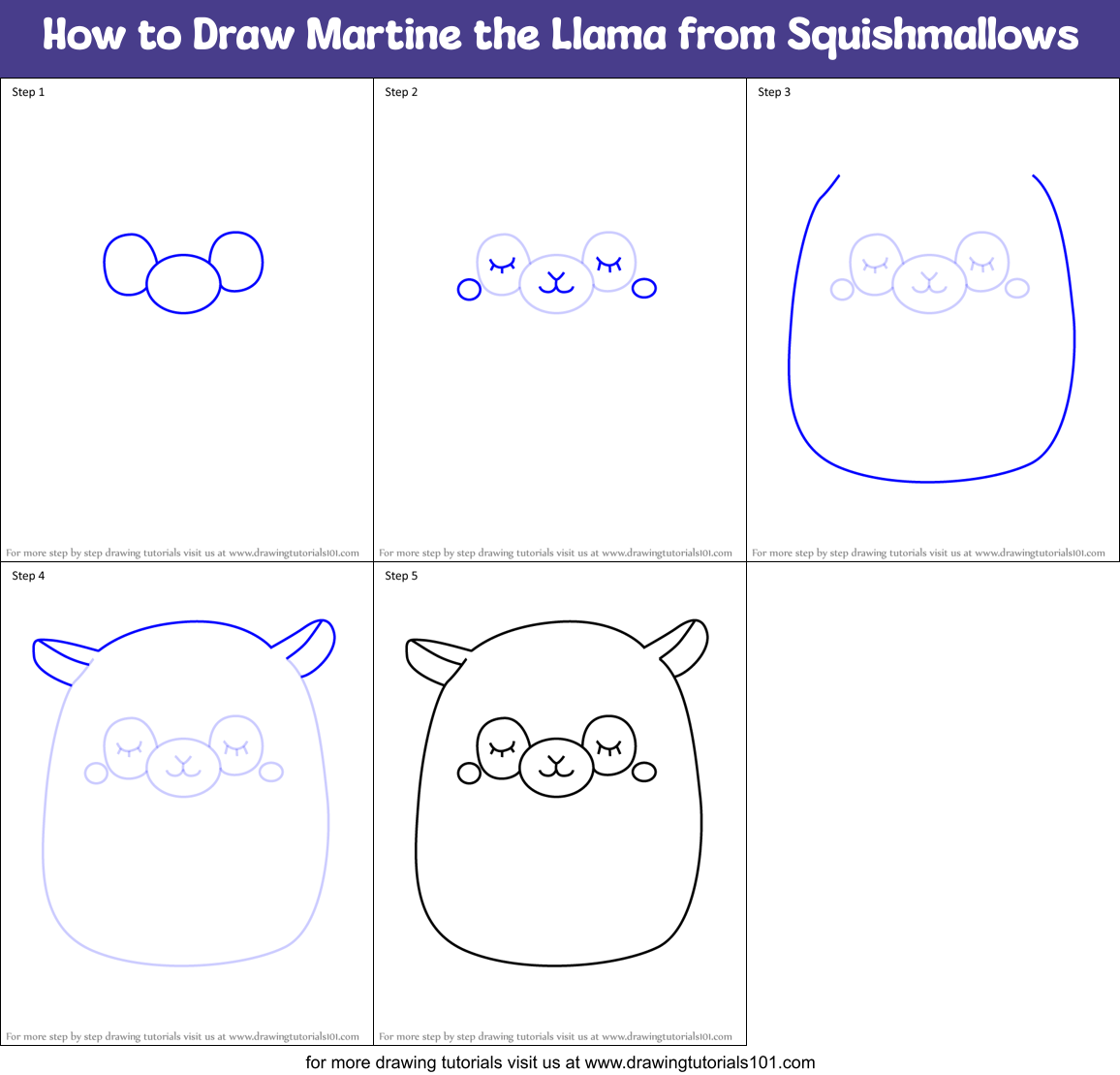 How to Draw Martine the Llama from Squishmallows Printable Step by Step