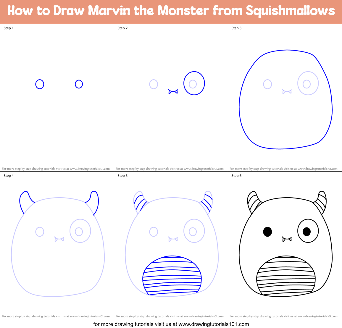 How to Draw Marvin the Monster from Squishmallows Printable Step by Step