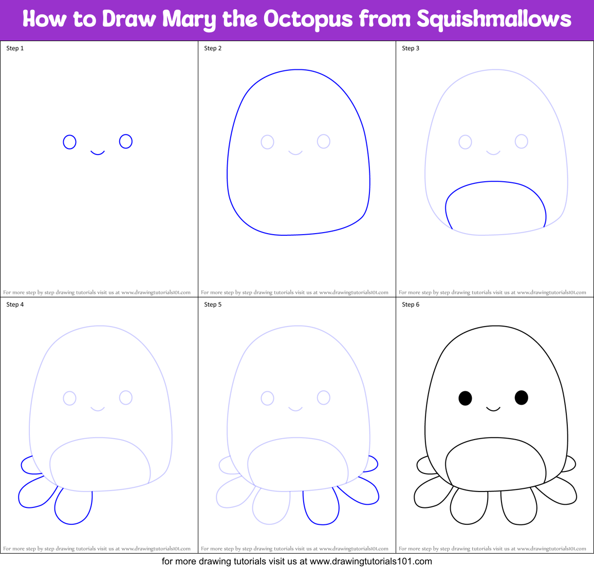 How to Draw Mary the Octopus from Squishmallows Printable Step by Step