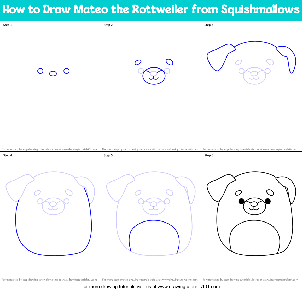 How to Draw Mateo the Rottweiler from Squishmallows Printable Step by Step
