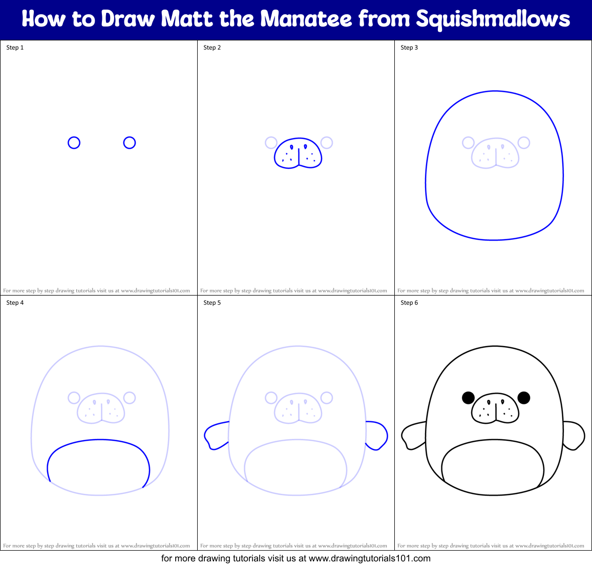 How to Draw Matt the Manatee from Squishmallows Printable Step by Step