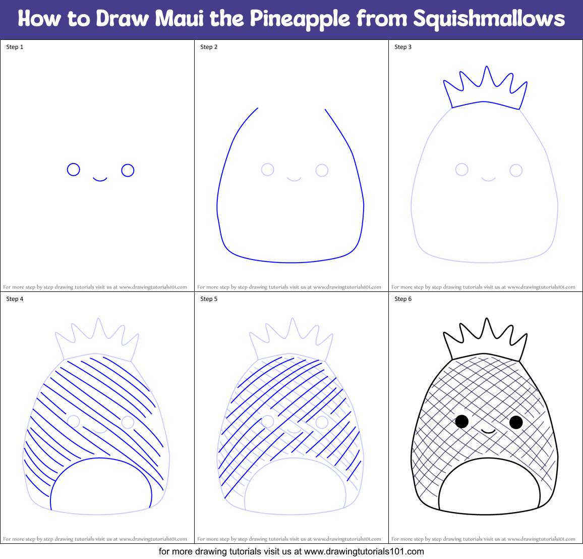 How to Draw Maui the Pineapple from Squishmallows Printable Step by Step