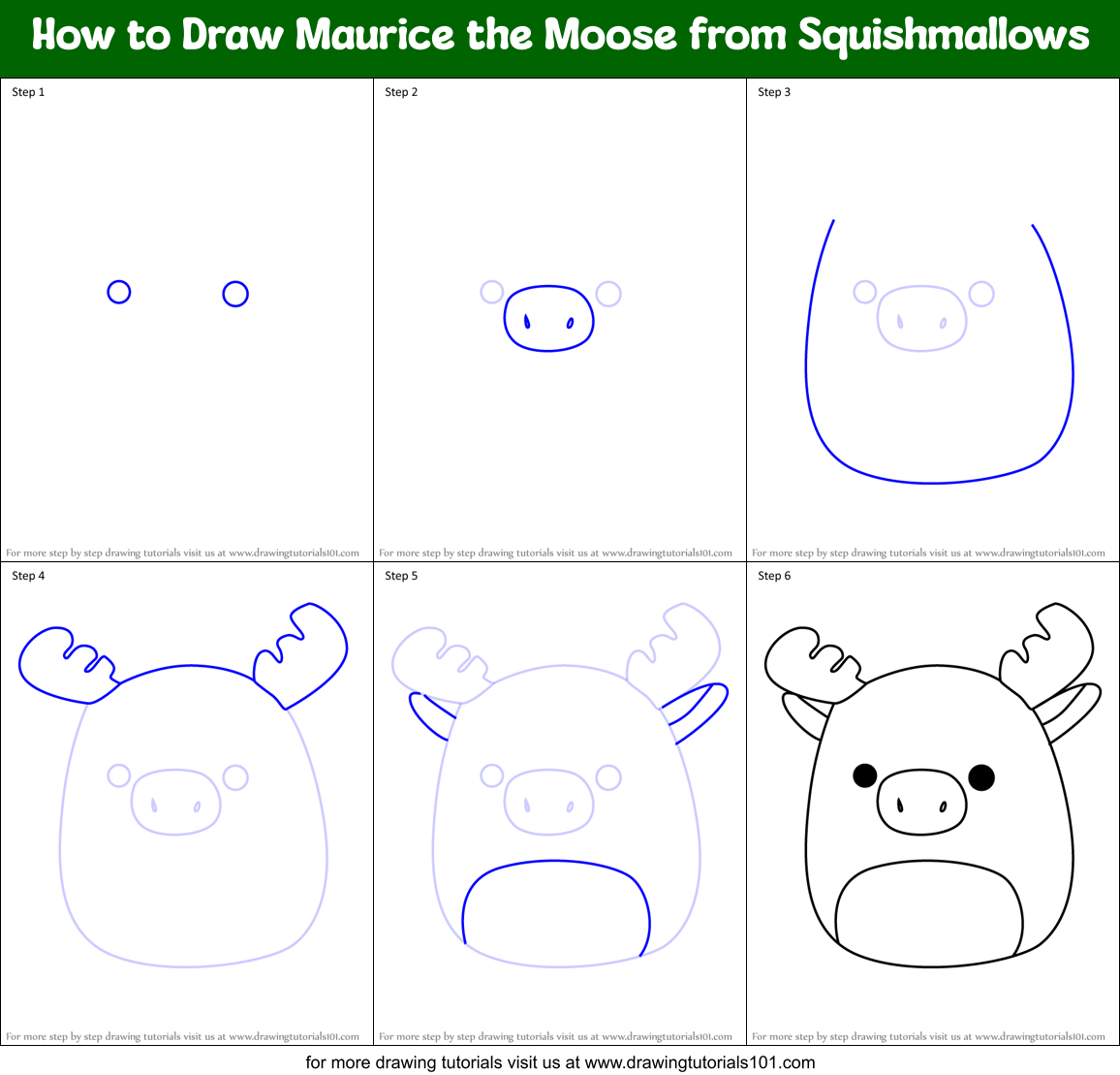 How to Draw Maurice the Moose from Squishmallows Printable Step by Step