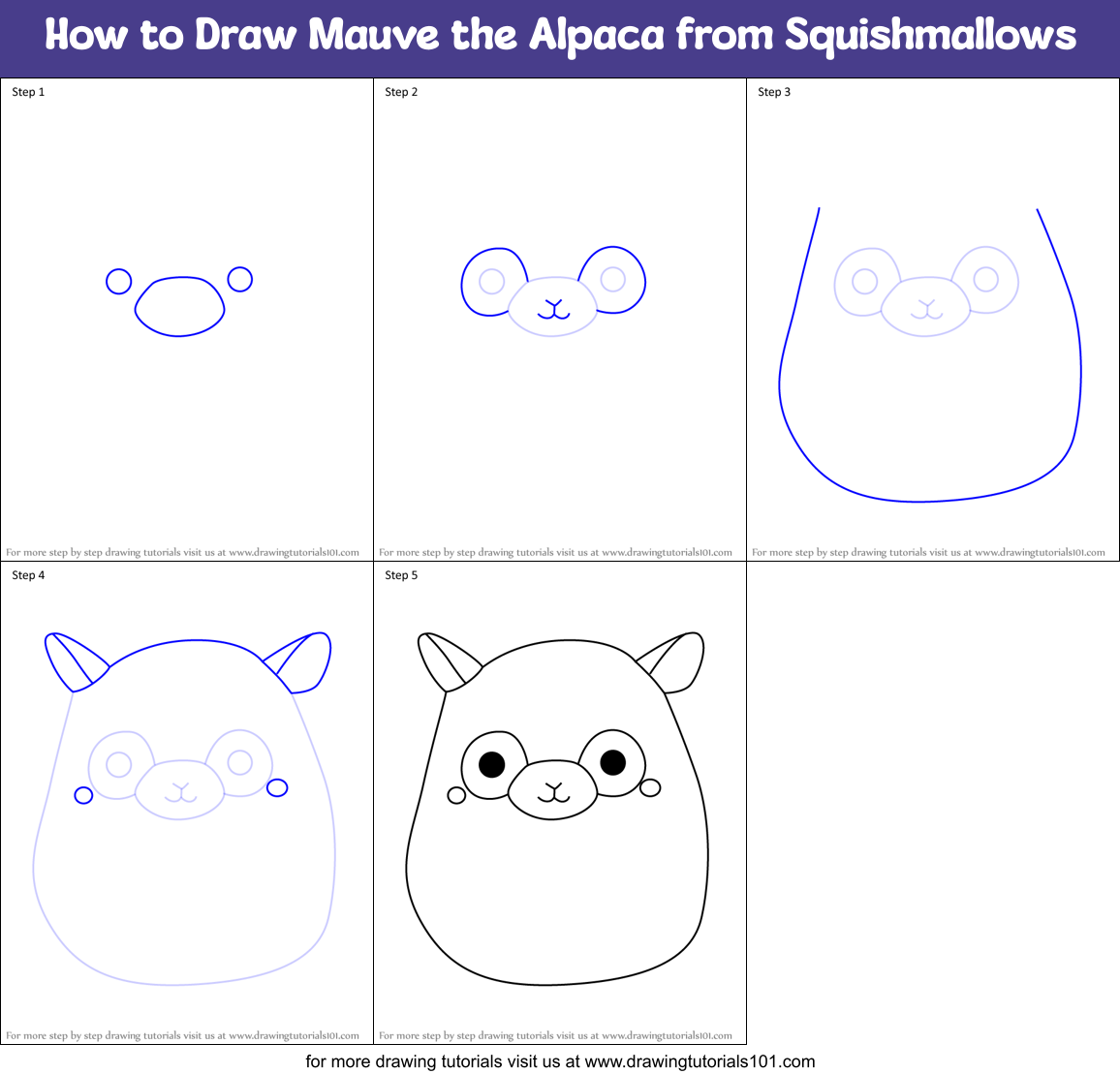 How to Draw Mauve the Alpaca from Squishmallows Printable Step by Step