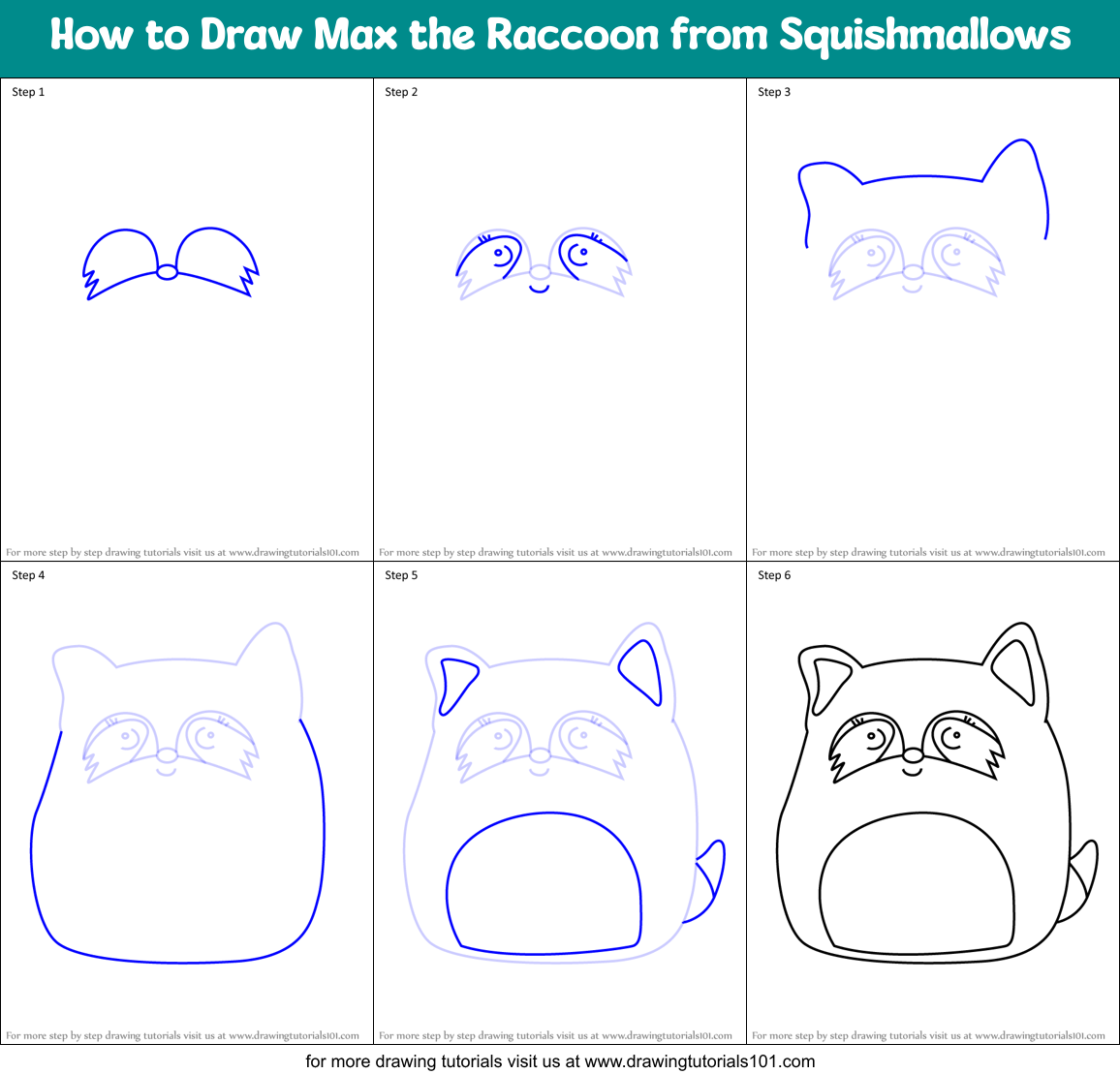 How to Draw Max the Raccoon from Squishmallows Printable Step by Step