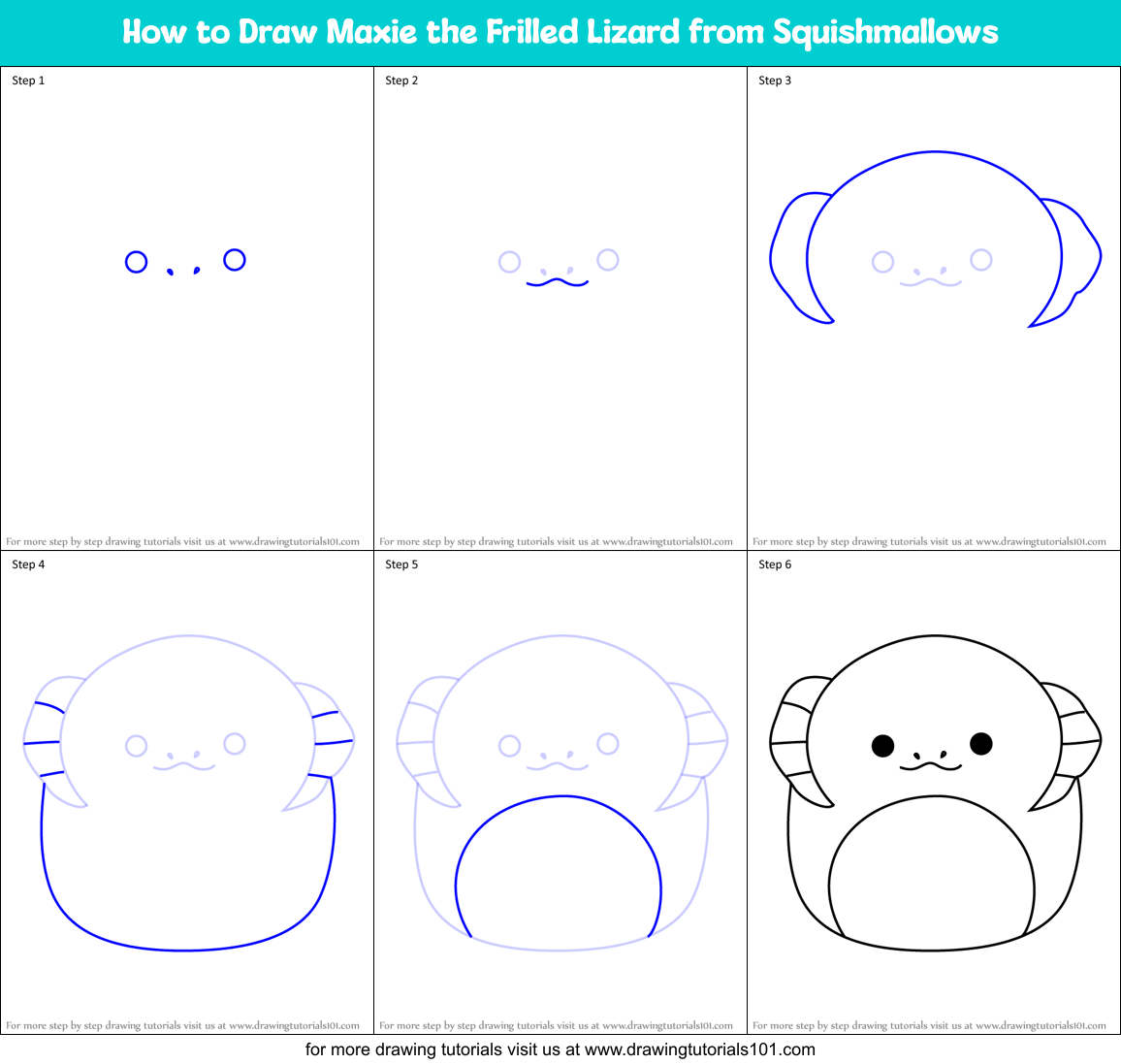 How to Draw Maxie the Frilled Lizard from Squishmallows Printable Step by Step