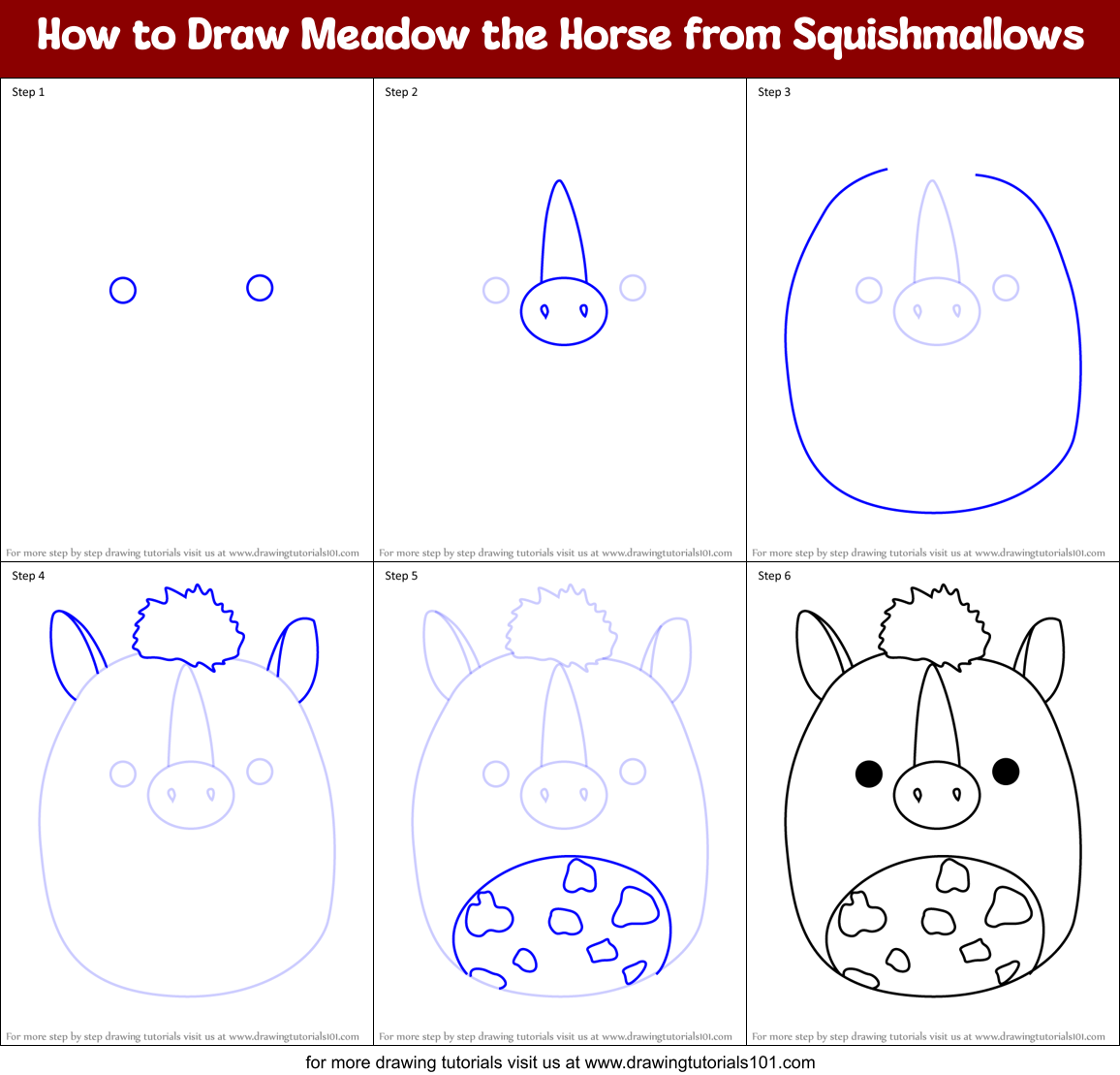 How to Draw Meadow the Horse from Squishmallows Printable Step by Step