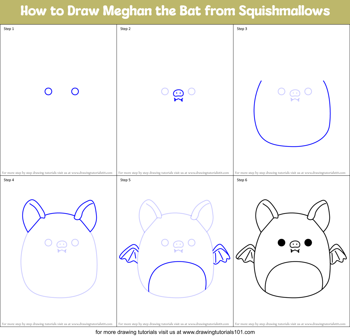 How to Draw Meghan the Bat from Squishmallows Printable Step by Step
