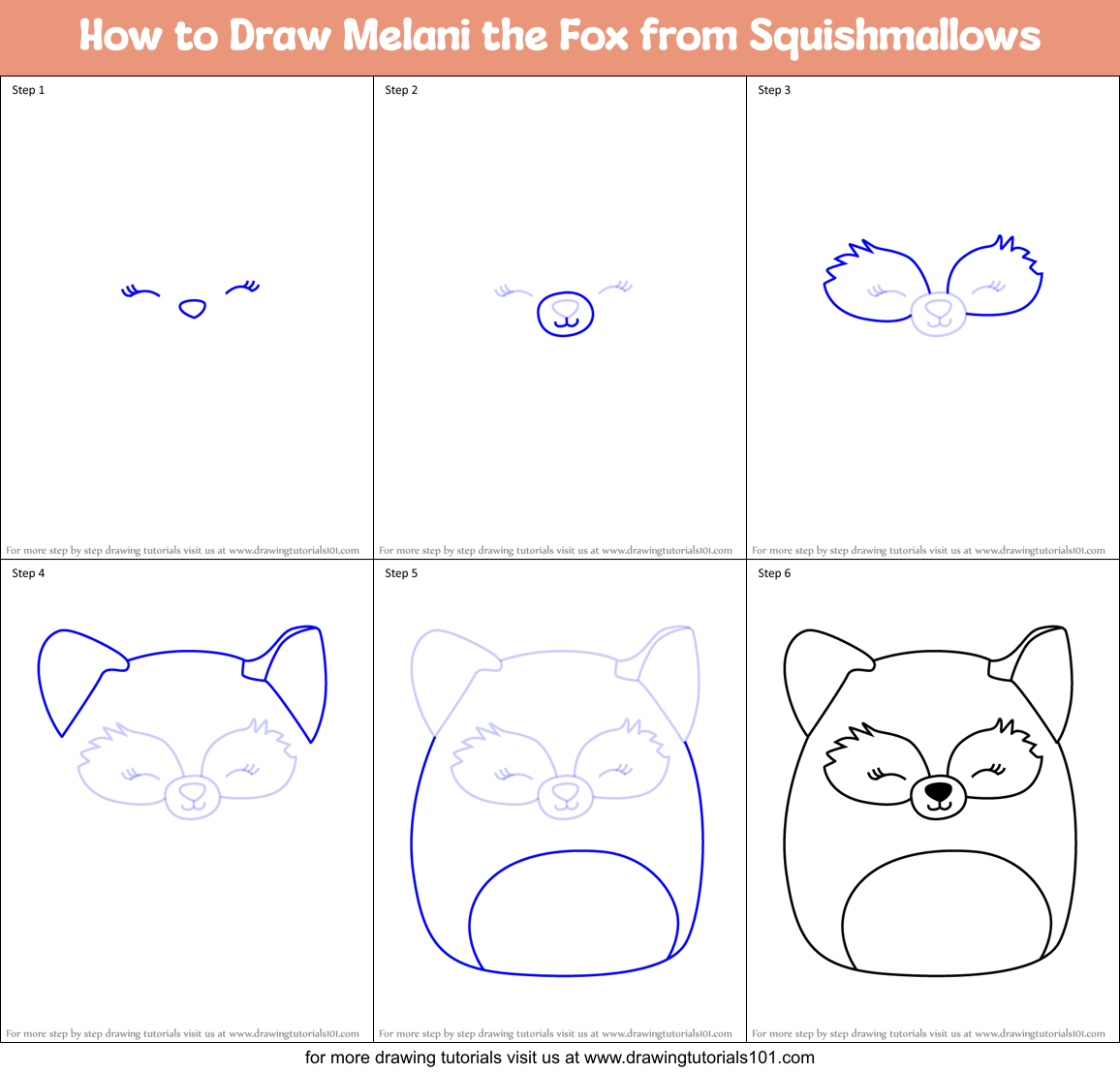How to Draw Melani the Fox from Squishmallows Printable Step by Step