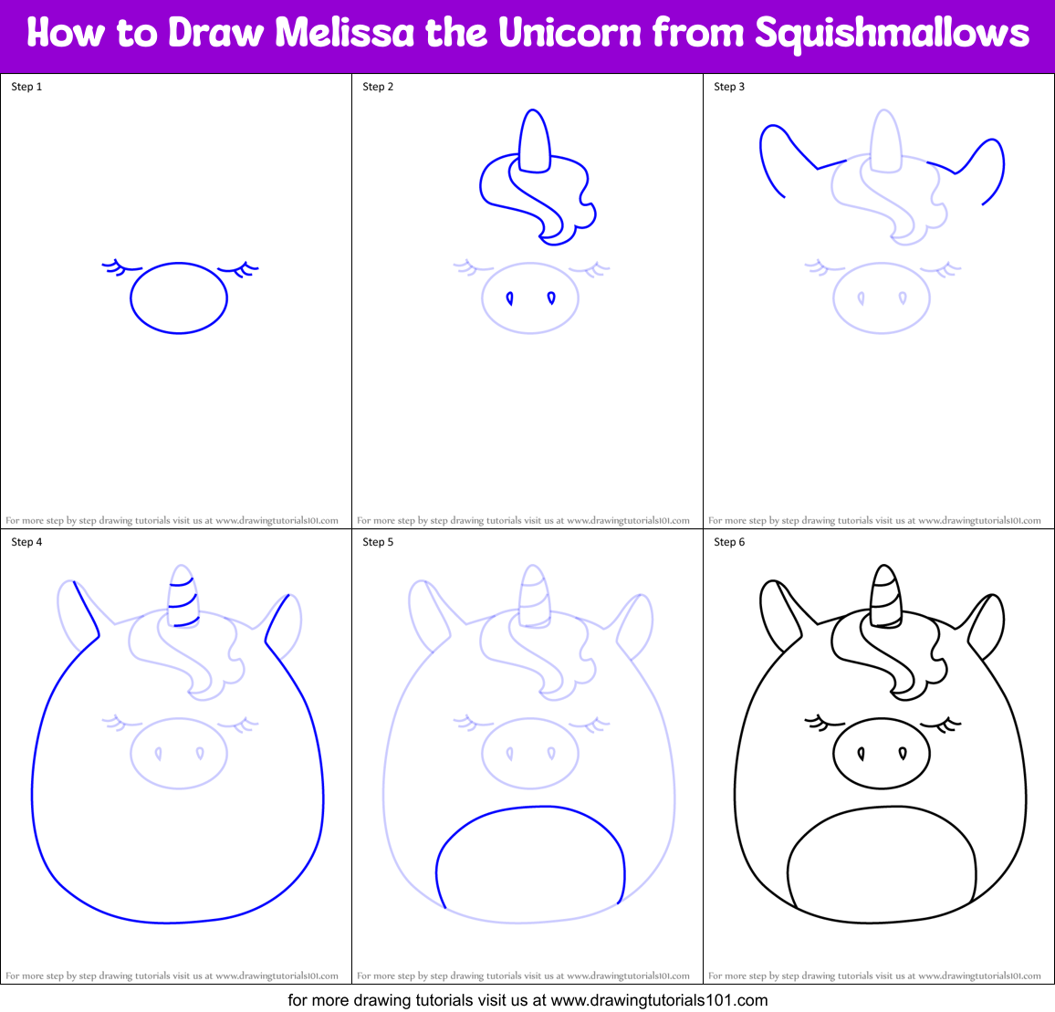 How to Draw Melissa the Unicorn from Squishmallows Printable Step by Step