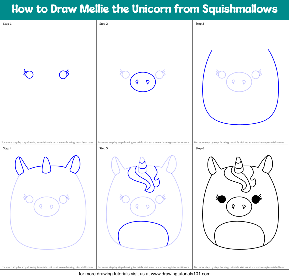 How to Draw Mellie the Unicorn from Squishmallows Printable Step by Step
