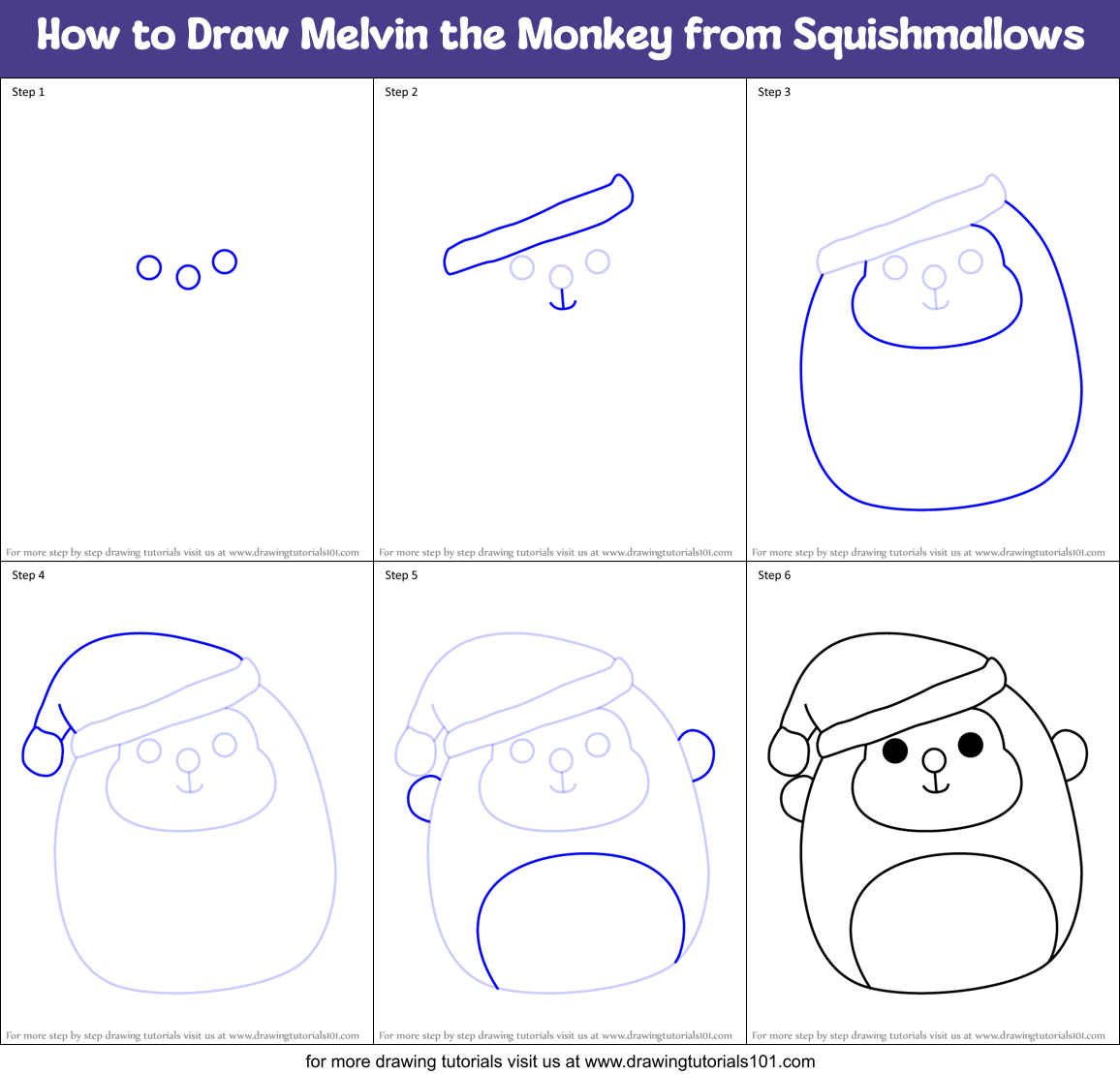 How to Draw Melvin the Monkey from Squishmallows Printable Step by Step