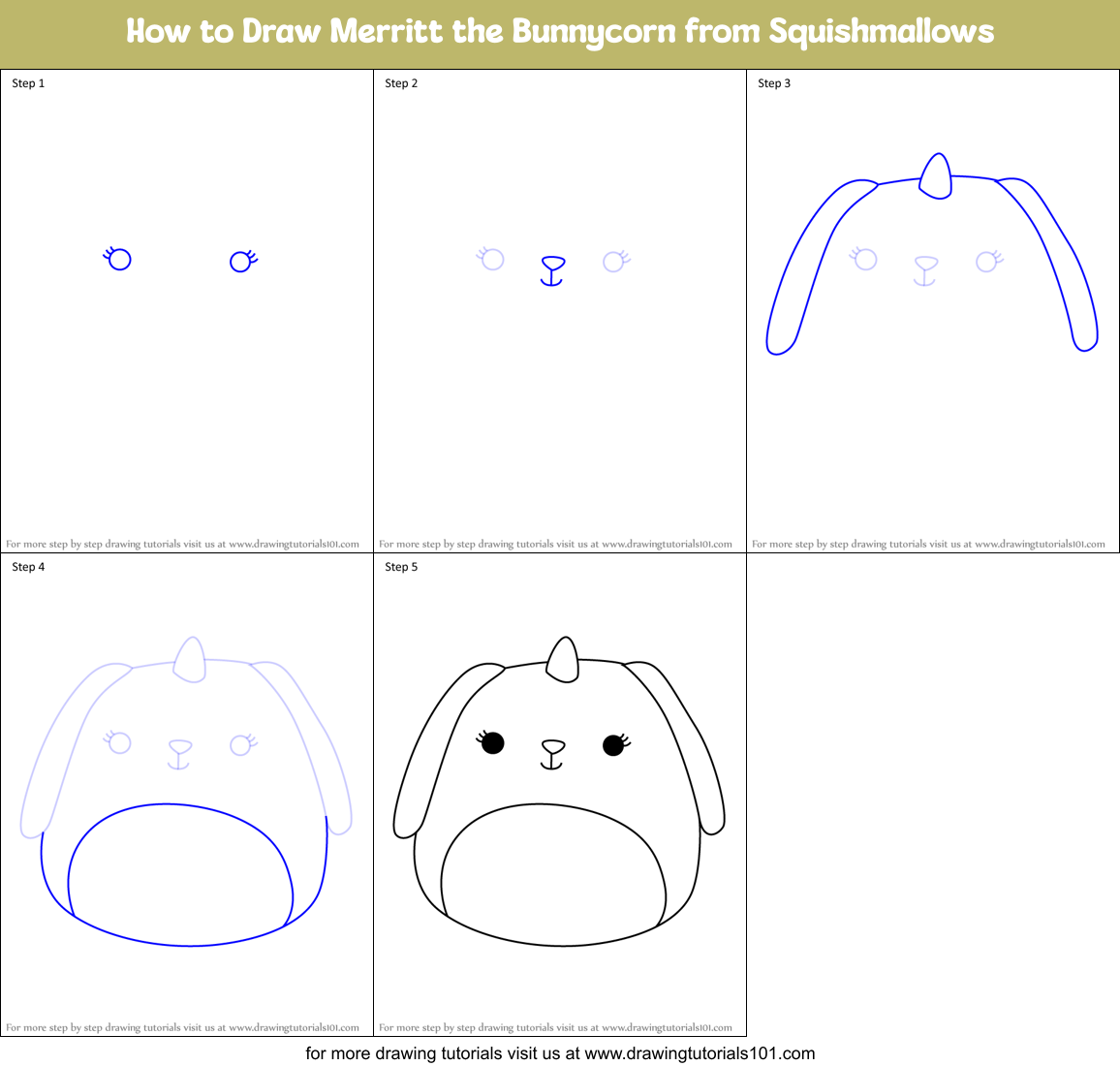 How to Draw Merritt the Bunnycorn from Squishmallows Printable Step by Step