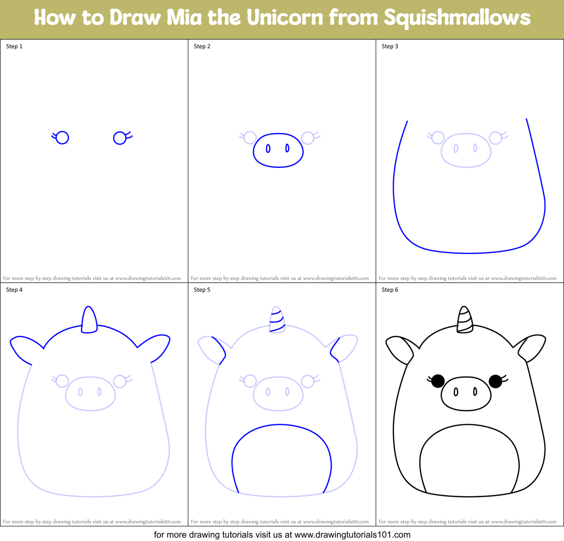 How to Draw Mia the Unicorn from Squishmallows Printable Step by Step