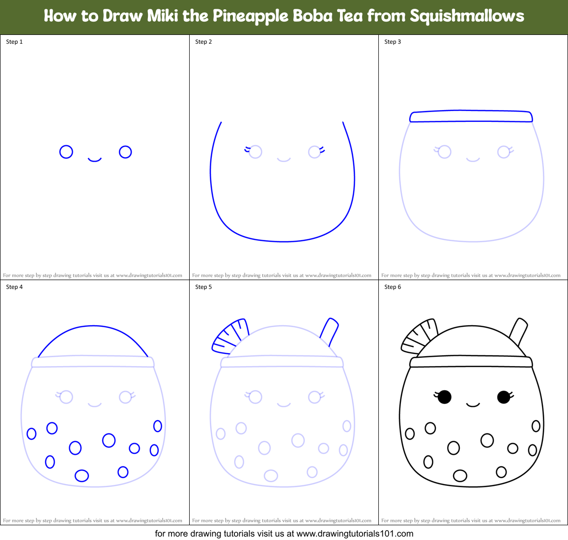 How to Draw Miki the Pineapple Boba Tea from Squishmallows Printable Step by Step