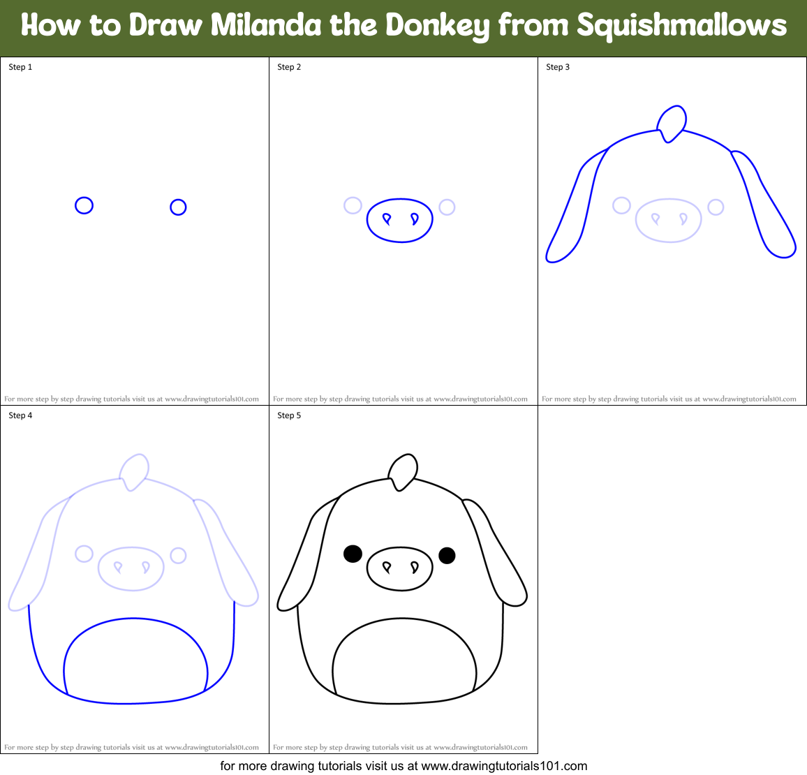 How to Draw Milanda the Donkey from Squishmallows Printable Step by Step