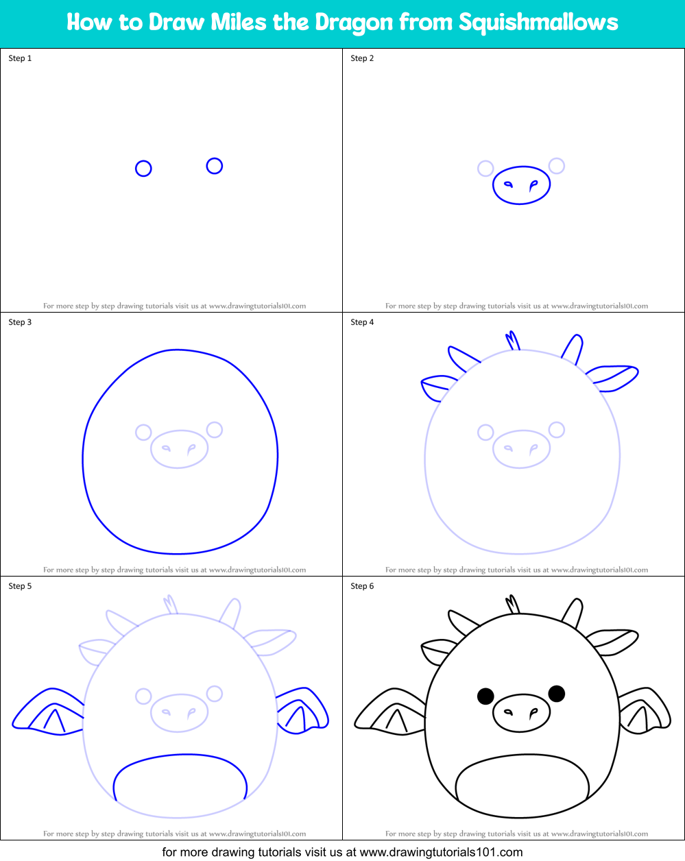 How to Draw Miles the Dragon from Squishmallows Printable Step by Step