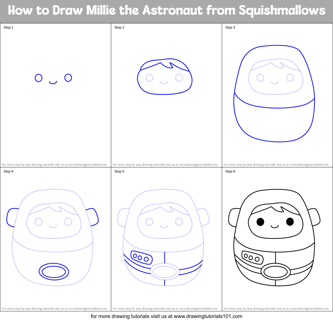 How to Draw Millie the Astronaut from Squishmallows Printable Step by Step