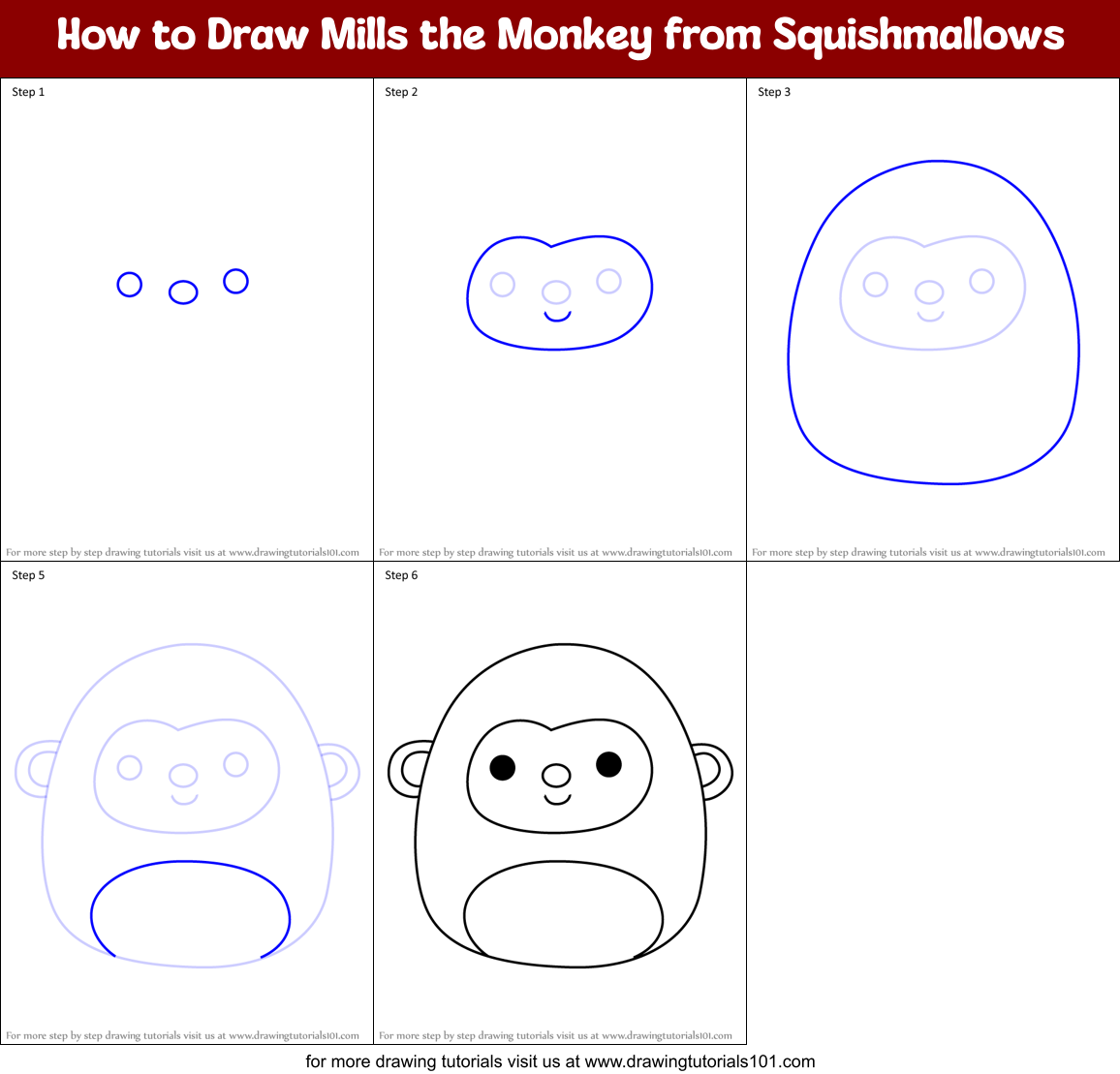 How to Draw Mills the Monkey from Squishmallows Printable Step by Step