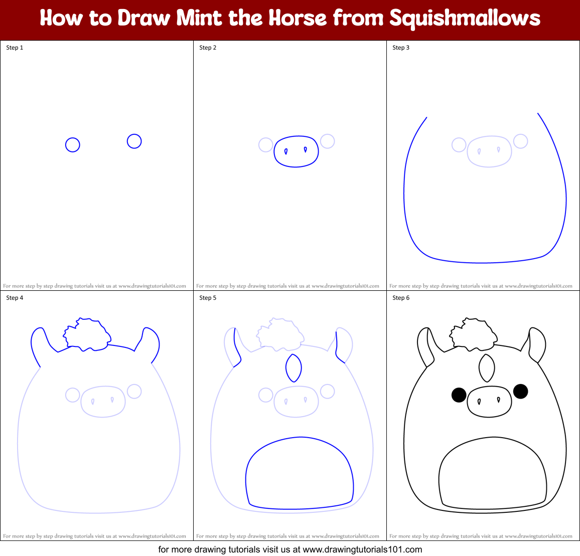 How to Draw Mint the Horse from Squishmallows Printable Step by Step