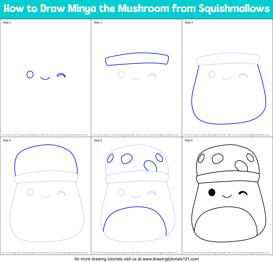 How to Draw Minya the Mushroom from Squishmallows Printable Step by Step